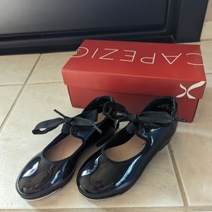 Girls Black Patent Capezio Tap Shoes